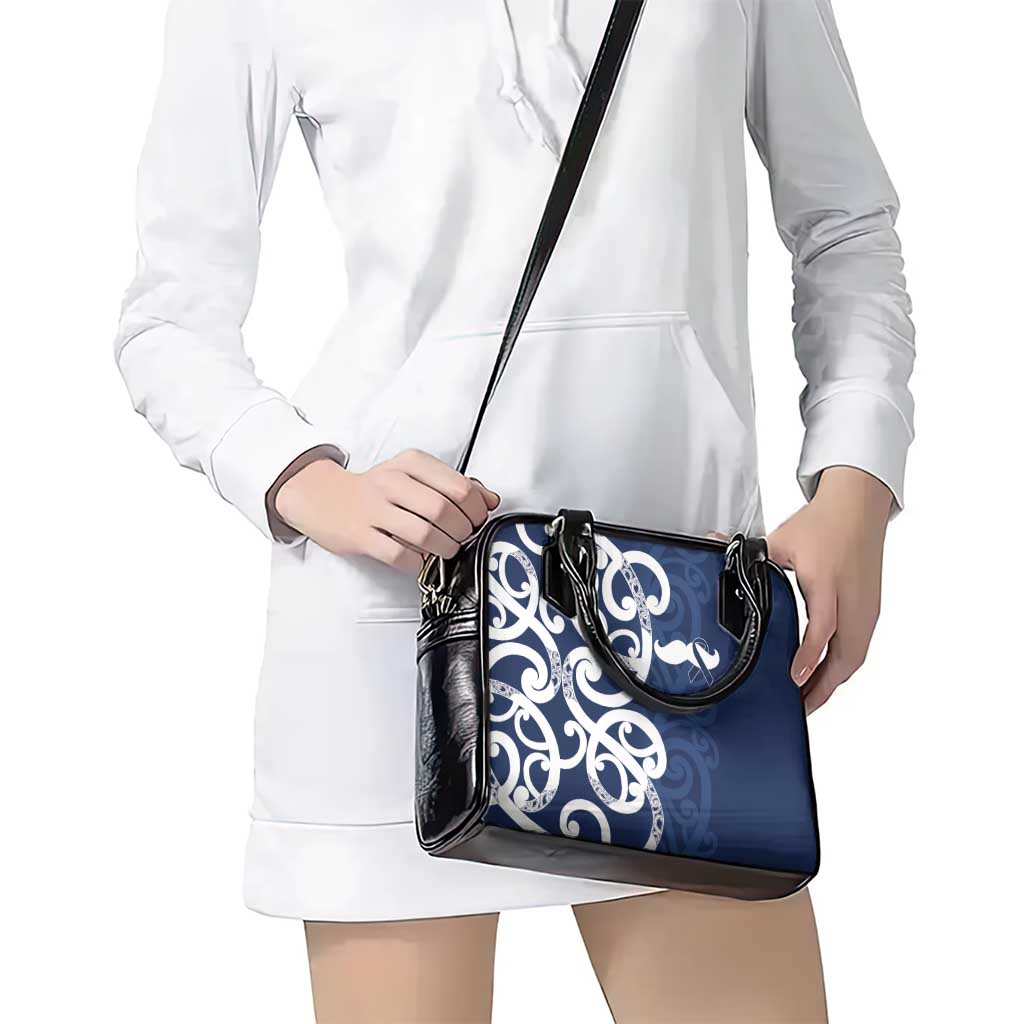 New Zealand Maori Mo Bros Shoulder Handbag Blue Ribbon With Koru Kowhaiwhai - Aussie Hoodie
