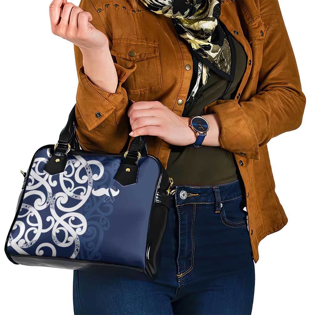 New Zealand Maori Mo Bros Shoulder Handbag Blue Ribbon With Koru Kowhaiwhai - Aussie Hoodie