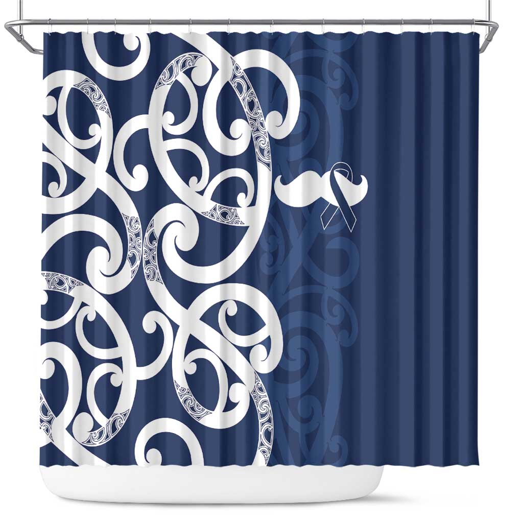 New Zealand Maori Mo Bros Shower Curtain Blue Ribbon With Koru Kowhaiwhai - Aussie Hoodie