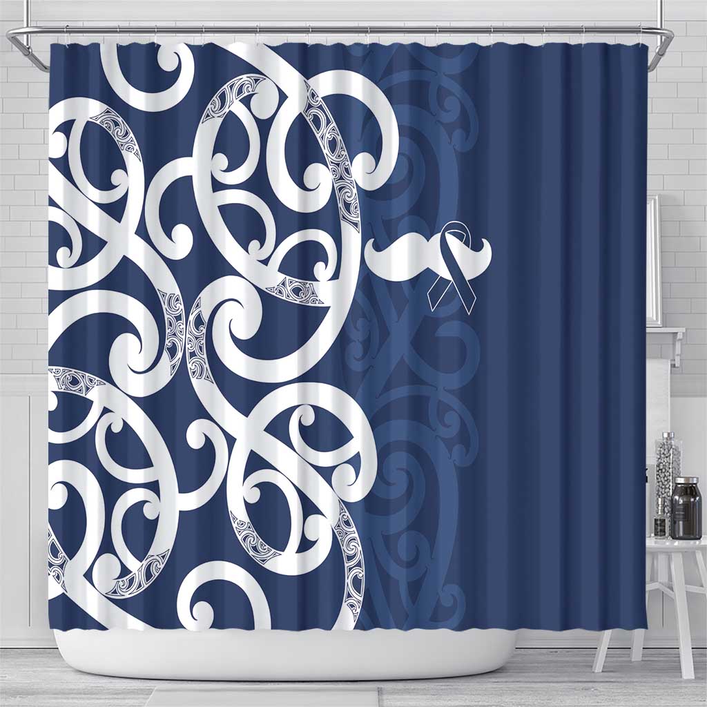 New Zealand Maori Mo Bros Shower Curtain Blue Ribbon With Koru Kowhaiwhai - Aussie Hoodie