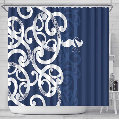 New Zealand Maori Mo Bros Shower Curtain Blue Ribbon With Koru Kowhaiwhai - Aussie Hoodie