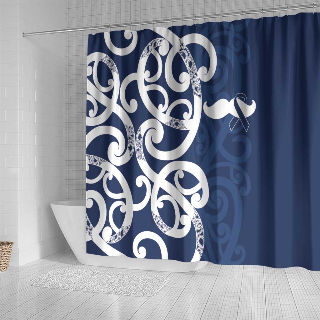 New Zealand Maori Mo Bros Shower Curtain Blue Ribbon With Koru Kowhaiwhai - Aussie Hoodie