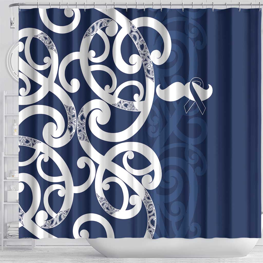 New Zealand Maori Mo Bros Shower Curtain Blue Ribbon With Koru Kowhaiwhai - Aussie Hoodie