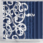 New Zealand Maori Mo Bros Shower Curtain Blue Ribbon With Koru Kowhaiwhai - Aussie Hoodie