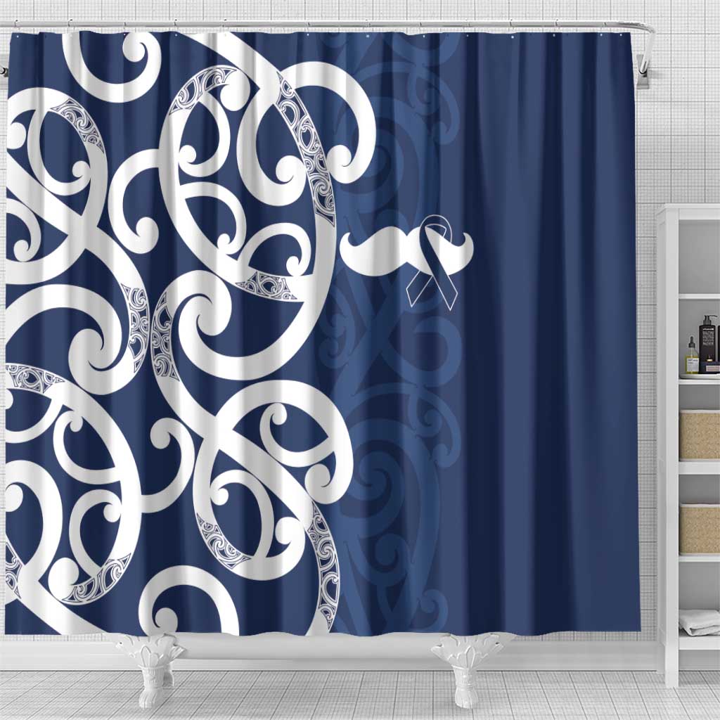 New Zealand Maori Mo Bros Shower Curtain Blue Ribbon With Koru Kowhaiwhai - Aussie Hoodie