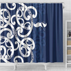 New Zealand Maori Mo Bros Shower Curtain Blue Ribbon With Koru Kowhaiwhai - Aussie Hoodie
