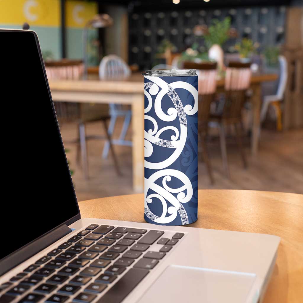 New Zealand Maori Mo Bros Skinny Tumbler Blue Ribbon With Koru Kowhaiwhai - Aussie Hoodie