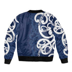 New Zealand Maori Mo Bros Sleeve Zip Bomber Jacket Blue Ribbon With Koru Kowhaiwhai - Aussie Hoodie