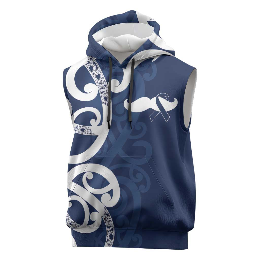 New Zealand Maori Mo Bros Sleeveless Hoodie Blue Ribbon With Koru Kowhaiwhai - Aussie Hoodie