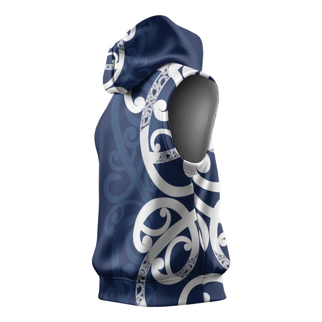 New Zealand Maori Mo Bros Sleeveless Hoodie Blue Ribbon With Koru Kowhaiwhai - Aussie Hoodie