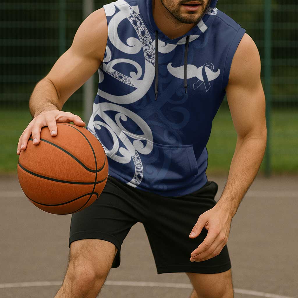New Zealand Maori Mo Bros Sleeveless Hoodie Blue Ribbon With Koru Kowhaiwhai - Aussie Hoodie