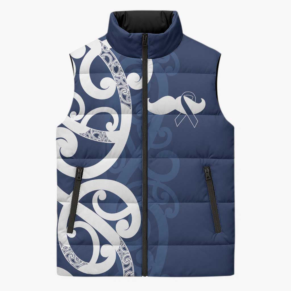 New Zealand Maori Mo Bros Sleeveless Puffer Jacket Blue Ribbon With Koru Kowhaiwhai - Aussie Hoodie