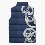 New Zealand Maori Mo Bros Sleeveless Puffer Jacket Blue Ribbon With Koru Kowhaiwhai - Aussie Hoodie