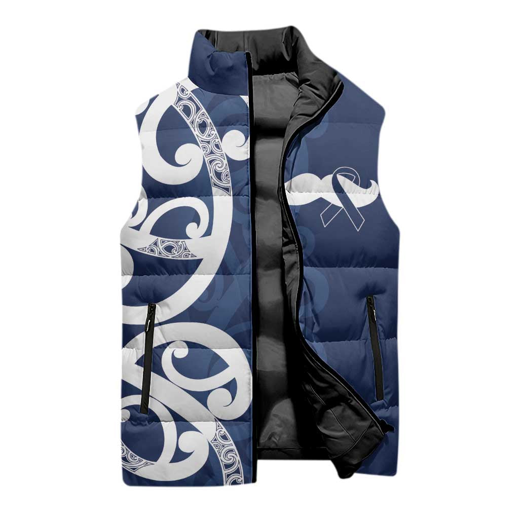 New Zealand Maori Mo Bros Sleeveless Puffer Jacket Blue Ribbon With Koru Kowhaiwhai - Aussie Hoodie