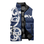 New Zealand Maori Mo Bros Sleeveless Puffer Jacket Blue Ribbon With Koru Kowhaiwhai - Aussie Hoodie