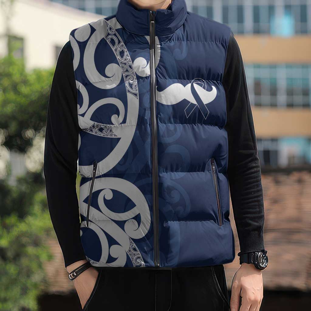 New Zealand Maori Mo Bros Sleeveless Puffer Jacket Blue Ribbon With Koru Kowhaiwhai - Aussie Hoodie