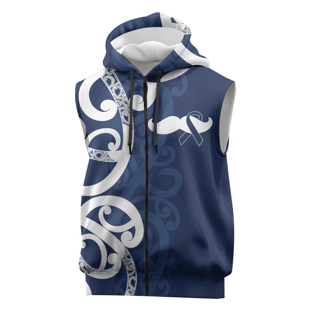 New Zealand Maori Mo Bros Sleeveless Zip Hoodie Blue Ribbon With Koru Kowhaiwhai LT7
