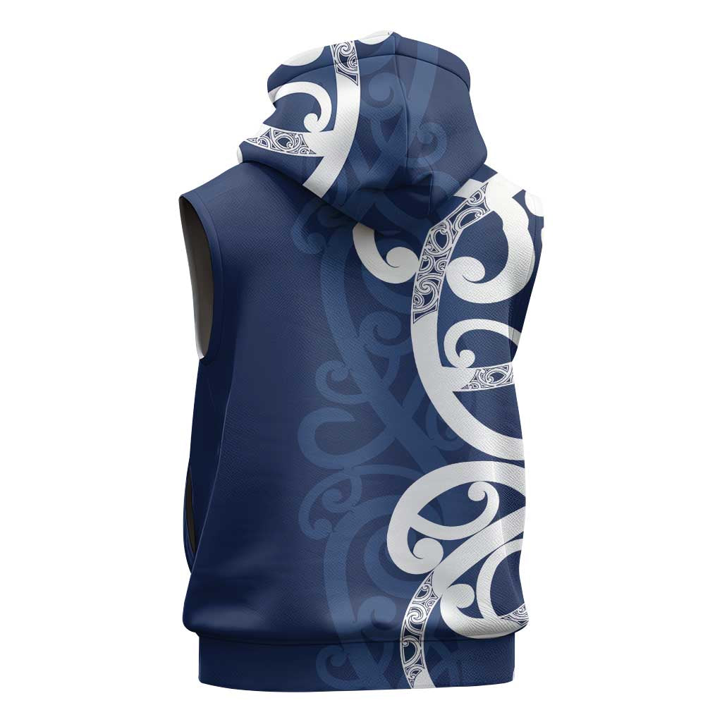 New Zealand Maori Mo Bros Sleeveless Zip Hoodie Blue Ribbon With Koru Kowhaiwhai LT7