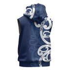 New Zealand Maori Mo Bros Sleeveless Zip Hoodie Blue Ribbon With Koru Kowhaiwhai LT7