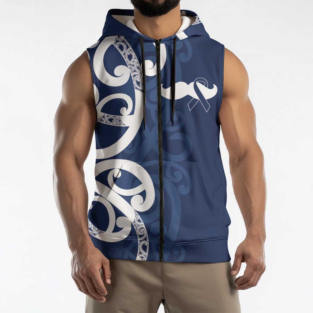 New Zealand Maori Mo Bros Sleeveless Zip Hoodie Blue Ribbon With Koru Kowhaiwhai LT7