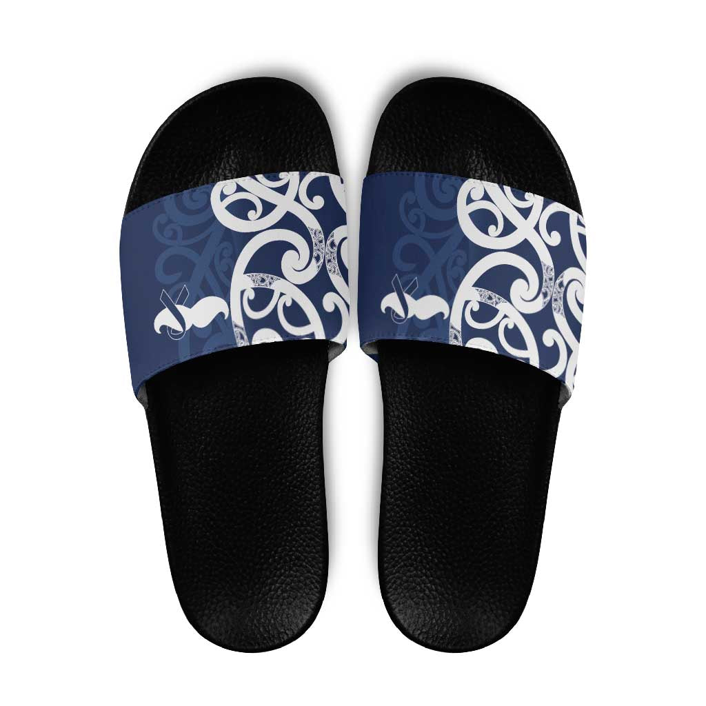 New Zealand Maori Mo Bros Slide Sandals Blue Ribbon With Koru Kowhaiwhai - Aussie Hoodie
