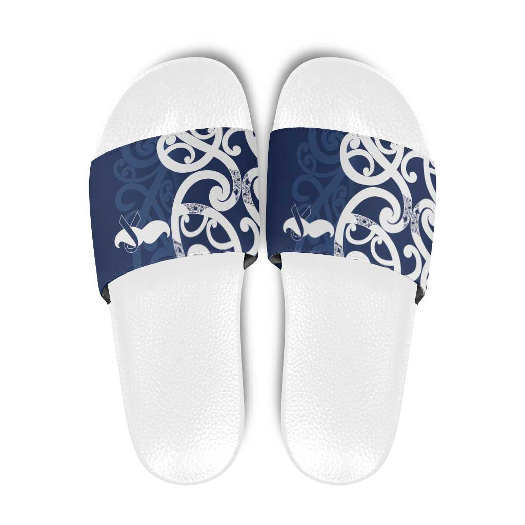 New Zealand Maori Mo Bros Slide Sandals Blue Ribbon With Koru Kowhaiwhai - Aussie Hoodie