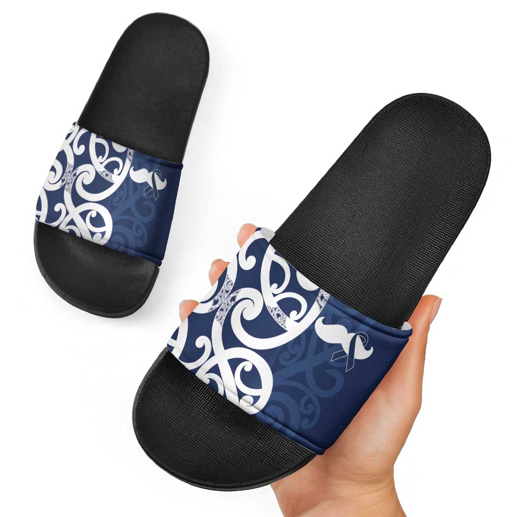 New Zealand Maori Mo Bros Slide Sandals Blue Ribbon With Koru Kowhaiwhai - Aussie Hoodie
