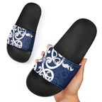 New Zealand Maori Mo Bros Slide Sandals Blue Ribbon With Koru Kowhaiwhai - Aussie Hoodie