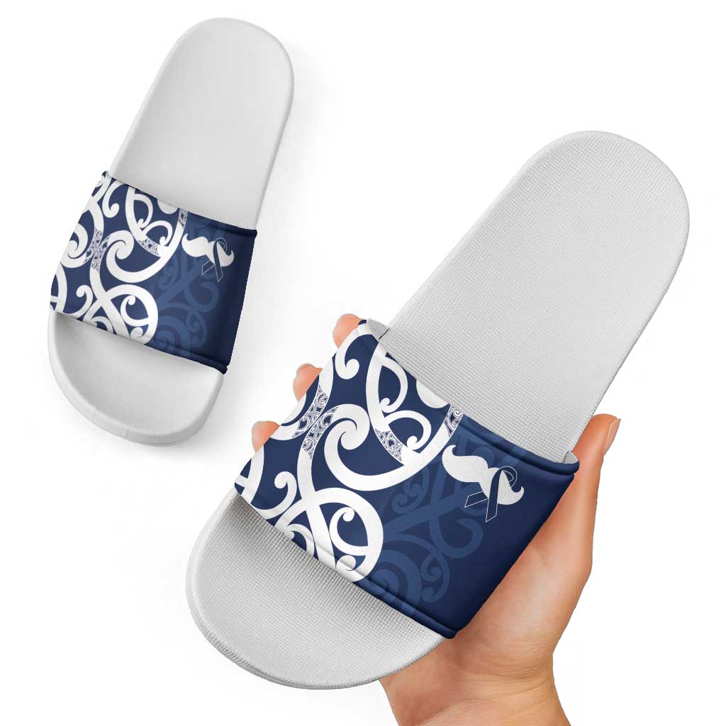 New Zealand Maori Mo Bros Slide Sandals Blue Ribbon With Koru Kowhaiwhai - Aussie Hoodie