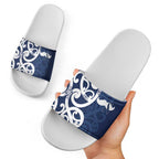 New Zealand Maori Mo Bros Slide Sandals Blue Ribbon With Koru Kowhaiwhai - Aussie Hoodie