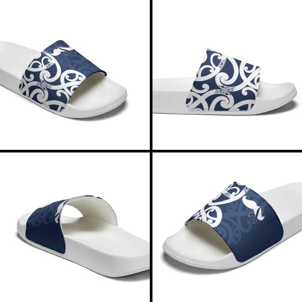 New Zealand Maori Mo Bros Slide Sandals Blue Ribbon With Koru Kowhaiwhai - Aussie Hoodie