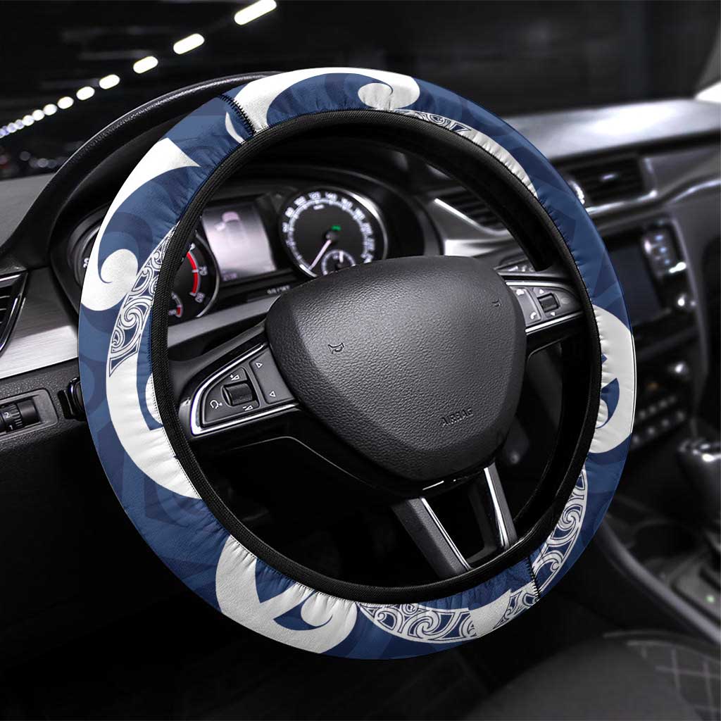 New Zealand Maori Mo Bros Steering Wheel Cover Blue Ribbon With Koru Kowhaiwhai - Aussie Hoodie