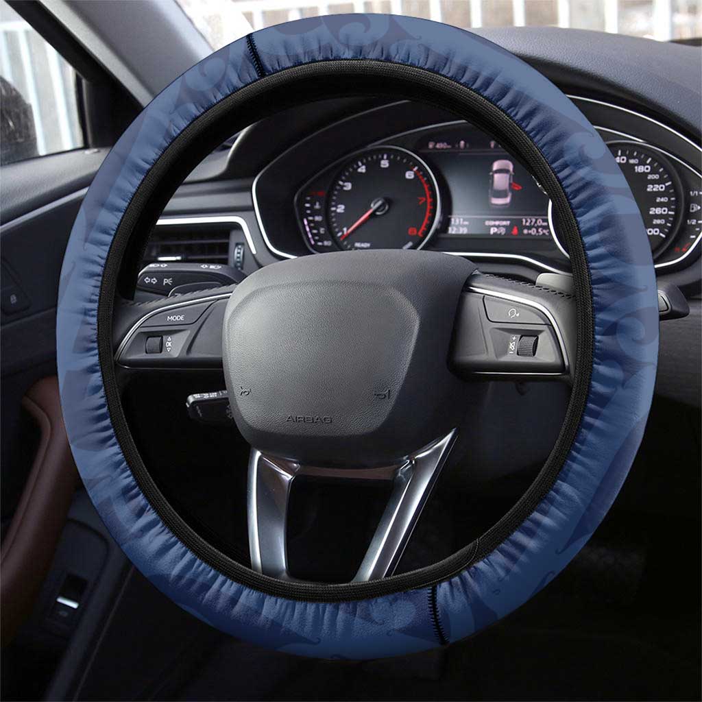 New Zealand Maori Mo Bros Steering Wheel Cover Blue Ribbon With Koru Kowhaiwhai - Aussie Hoodie