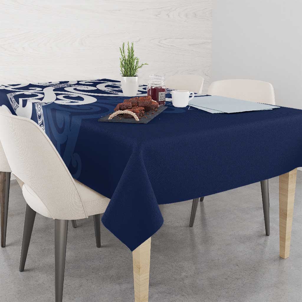 New Zealand Maori Mo Bros Tablecloth Blue Ribbon With Koru Kowhaiwhai - Aussie Hoodie