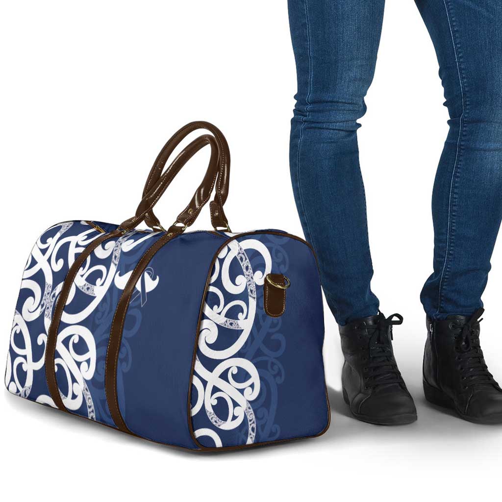 New Zealand Maori Mo Bros Travel Bag Blue Ribbon With Koru Kowhaiwhai - Aussie Hoodie