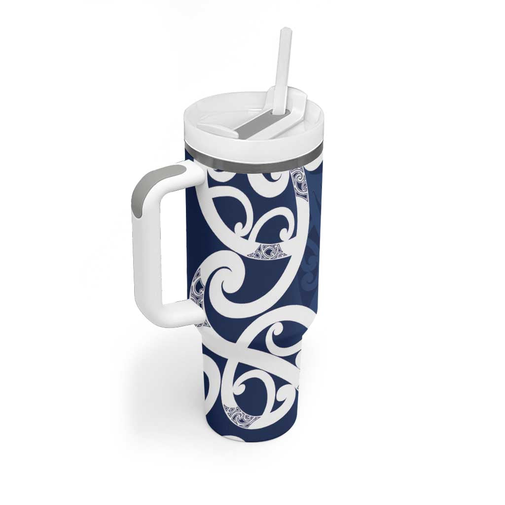 New Zealand Maori Mo Bros Tumbler With Handle Blue Ribbon With Koru Kowhaiwhai - Aussie Hoodie