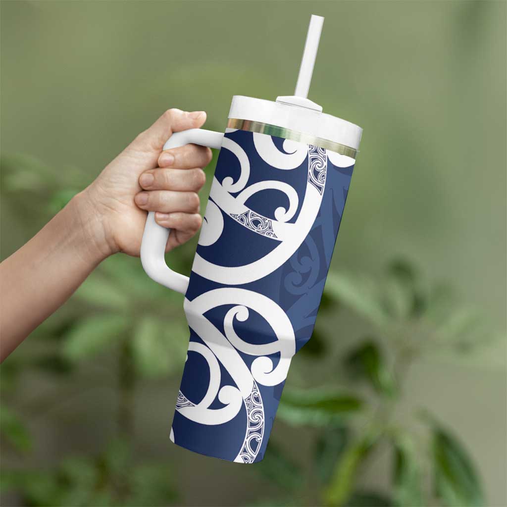 New Zealand Maori Mo Bros Tumbler With Handle Blue Ribbon With Koru Kowhaiwhai - Aussie Hoodie