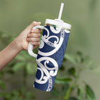New Zealand Maori Mo Bros Tumbler With Handle Blue Ribbon With Koru Kowhaiwhai - Aussie Hoodie