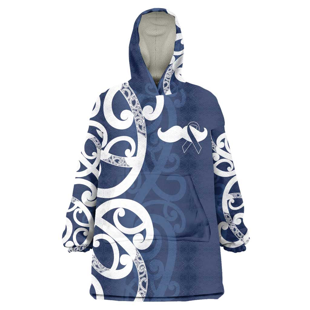 New Zealand Maori Mo Bros Wearable Blanket Hoodie Blue Ribbon With Koru Kowhaiwhai - Aussie Hoodie