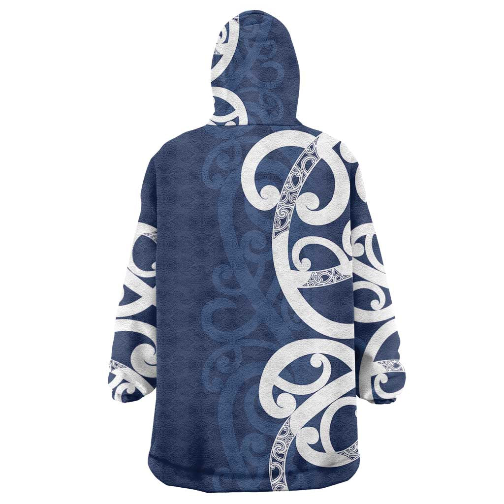 New Zealand Maori Mo Bros Wearable Blanket Hoodie Blue Ribbon With Koru Kowhaiwhai - Aussie Hoodie