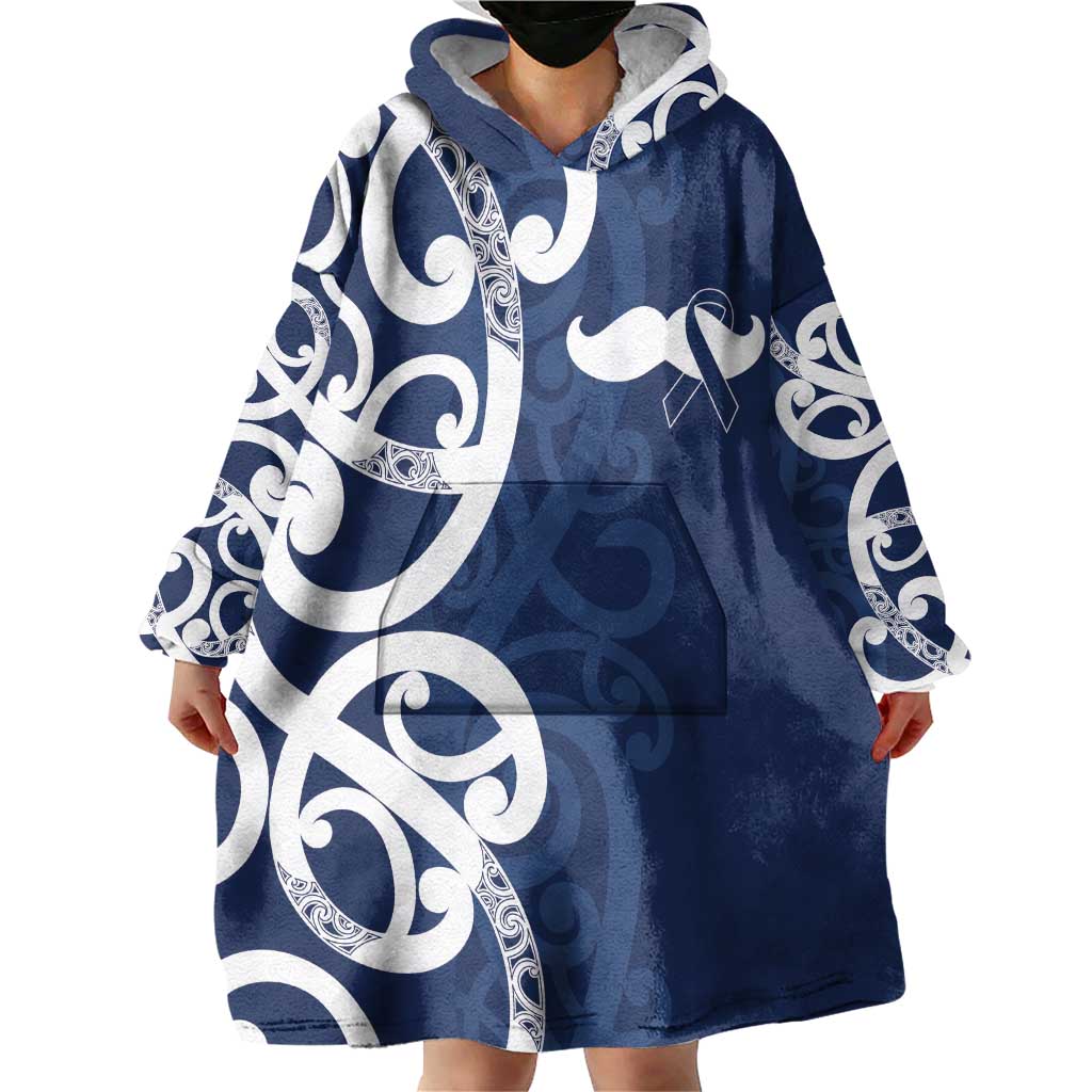 New Zealand Maori Mo Bros Wearable Blanket Hoodie Blue Ribbon With Koru Kowhaiwhai - Aussie Hoodie