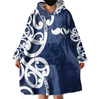 New Zealand Maori Mo Bros Wearable Blanket Hoodie Blue Ribbon With Koru Kowhaiwhai - Aussie Hoodie