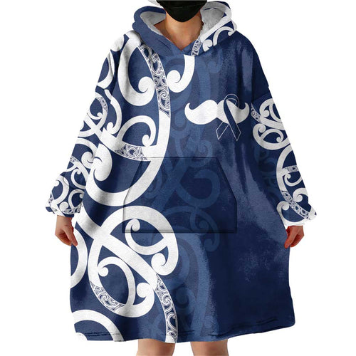 New Zealand Maori Mo Bros Wearable Blanket Hoodie Blue Ribbon With Koru Kowhaiwhai - Aussie Hoodie