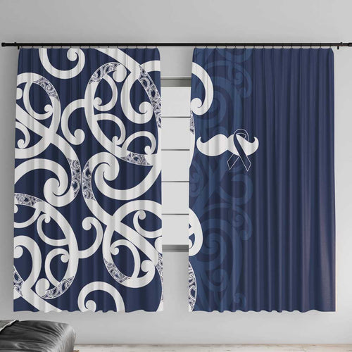 New Zealand Maori Mo Bros Window Curtain Blue Ribbon With Koru Kowhaiwhai - Aussie Hoodie