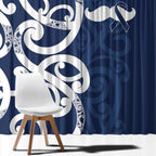 New Zealand Maori Mo Bros Window Curtain Blue Ribbon With Koru Kowhaiwhai - Aussie Hoodie