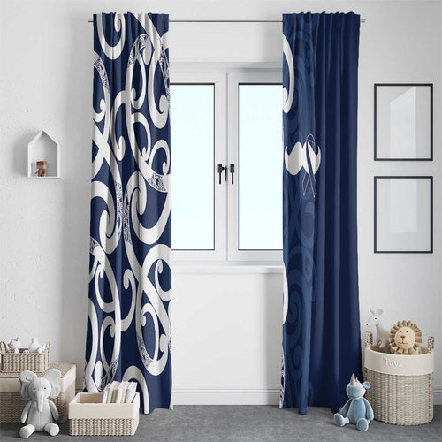 New Zealand Maori Mo Bros Window Curtain Blue Ribbon With Koru Kowhaiwhai - Aussie Hoodie