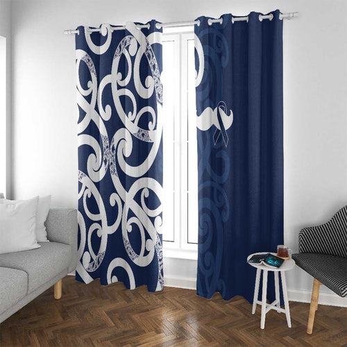 New Zealand Maori Mo Bros Window Curtain Blue Ribbon With Koru Kowhaiwhai - Aussie Hoodie