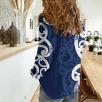 New Zealand Maori Mo Bros Women Casual Shirt Blue Ribbon With Koru Kowhaiwhai - Aussie Hoodie