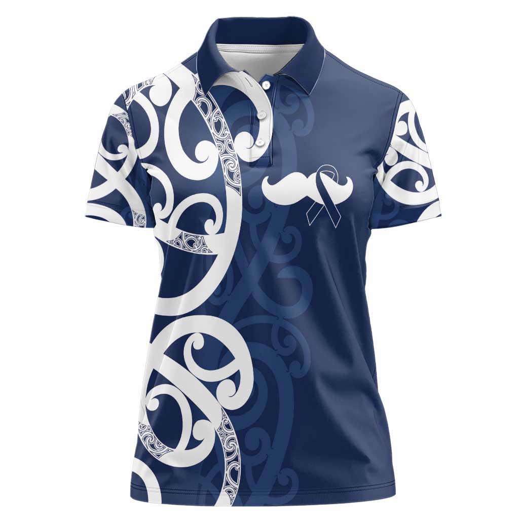 New Zealand Maori Mo Bros Women Polo Shirt Blue Ribbon With Koru Kowhaiwhai - Aussie Hoodie