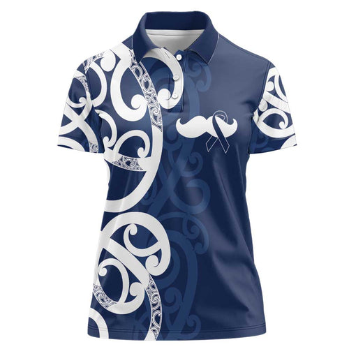 New Zealand Maori Mo Bros Women Polo Shirt Blue Ribbon With Koru Kowhaiwhai - Aussie Hoodie